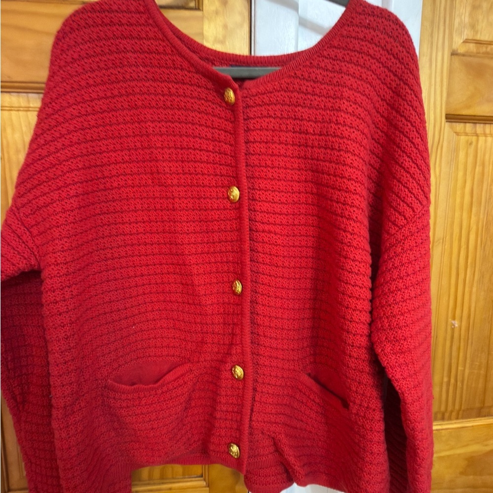 GAP Women's Red Button-Front Knit Sweater Jacket